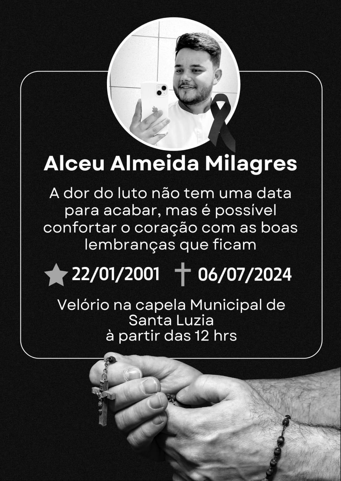 Nota de pesar pelo falecimento de Alceu Almeida Milagres vítima de